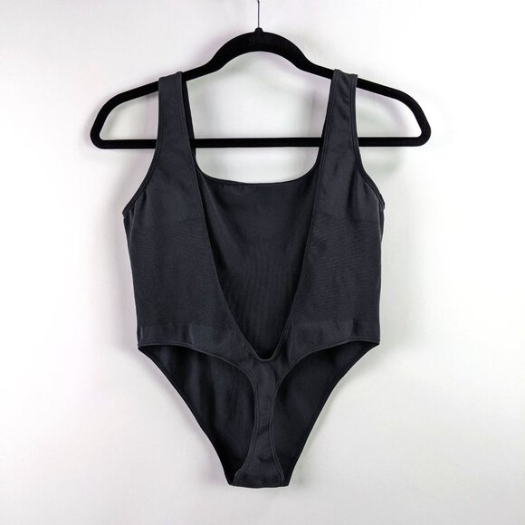 SKIMS Plus Size 4X-5X Contour Lounge High Cut Bodysuit Onyx Dark Gray Black - Picture 3 of 5